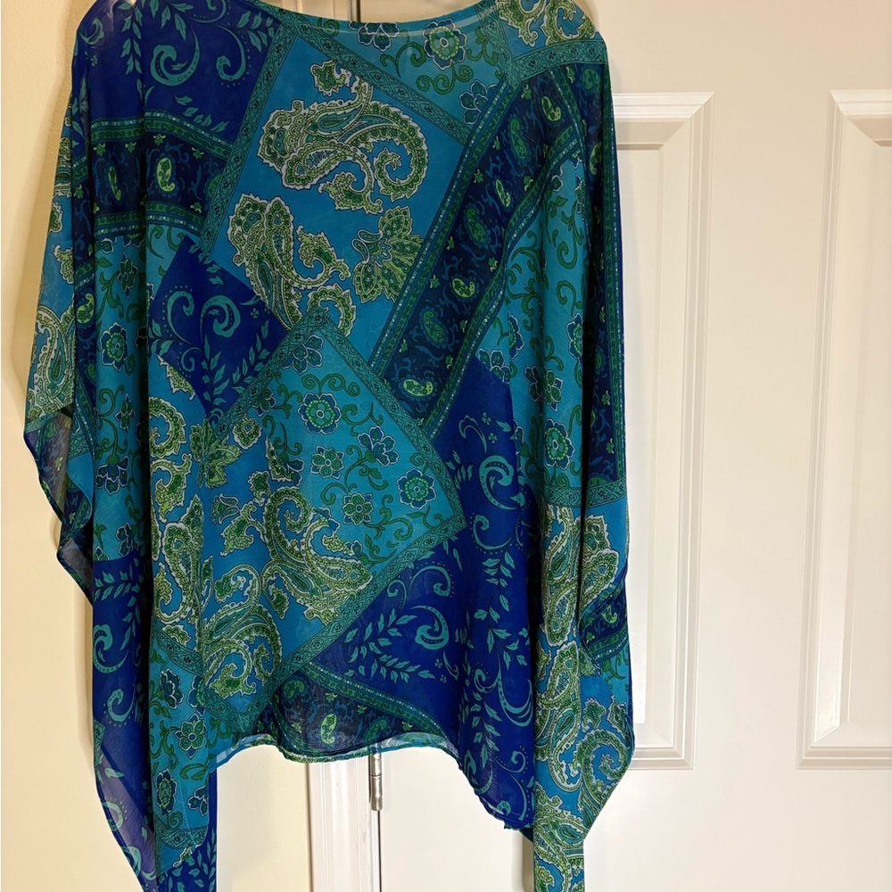 Susan Graver Blue & Teal Paisley Poncho Top